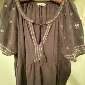 Lucky Brand Chocolate Grey Embroidered Blouse